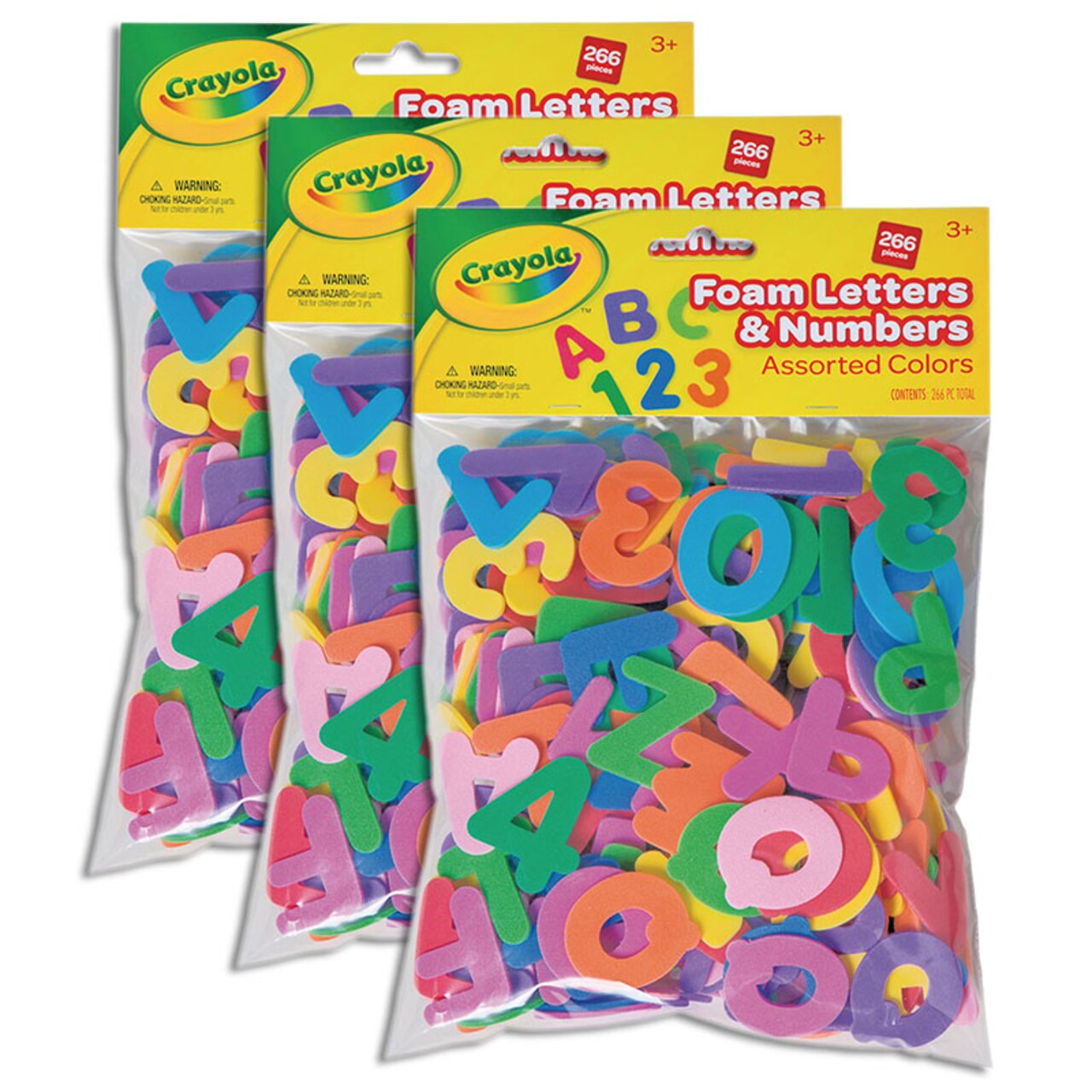 Foam Letters & Numbers, Assorted Colors, 266 Pieces Per Pack, 3 Packs